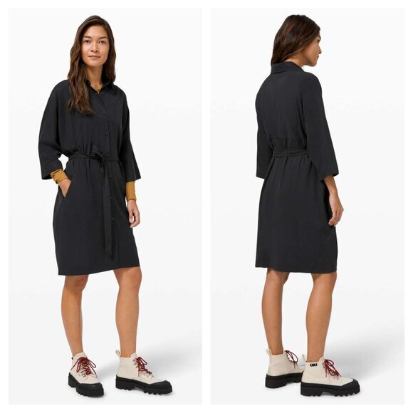 Lululemon Perfectly Poised Button Front Dress 8 Black - Picture 1 of 16